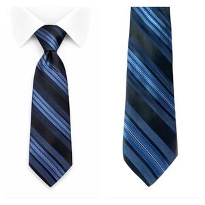 Nicole Miller Mens Silk Neck Tie Quiet Luxury Old Money Career Striped Blue